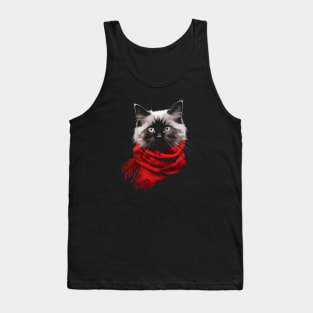 Birman Kitty Wearing a Red Scarf Tank Top